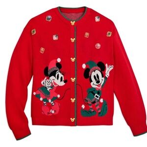XL Disney Parks Christmas 2024 Holiday Red Mickey and Minnie Sweater Cardigan